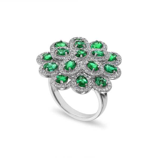 2.50 ct Natural Green Emerald Floral Ring