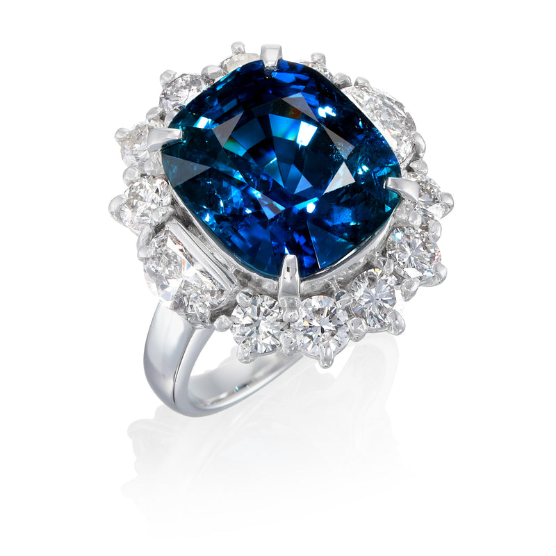 12.80 ct No Heat Royal Blue Sapphire Ring, Burma origin