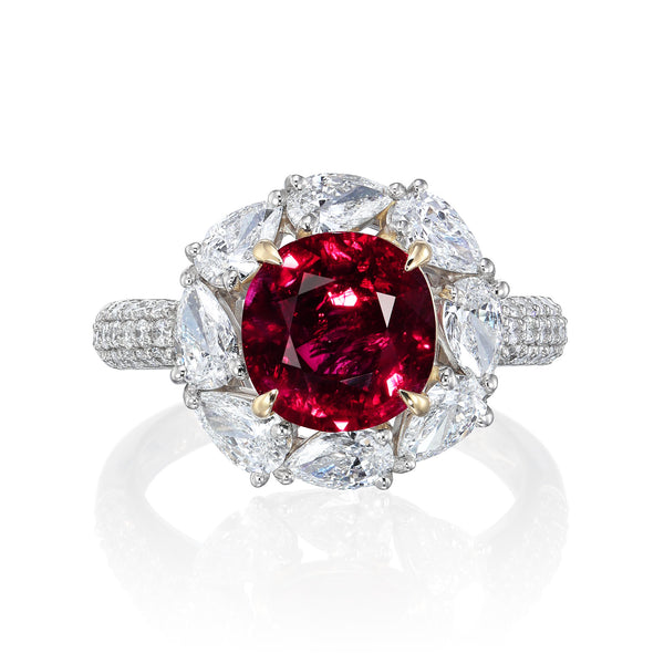 GRS certified 3.26 ct, "Pigeon Blood" Untreated Ruby Ring, Burma Origin