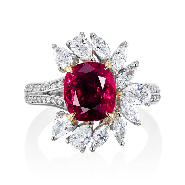 GRS certified 3.33 ct, "Pigeon Blood" Untreated Ruby Ring, Burma Origin