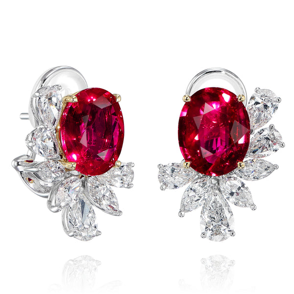 GRS certified 10.14 ct No Heat ”Pigeon blood” Ruby Earrings, Mozambique Origin