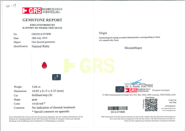 GRS certified 6.09 ct No Heat ”Pigeon blood” Ruby Earrings, Mozambique Origin