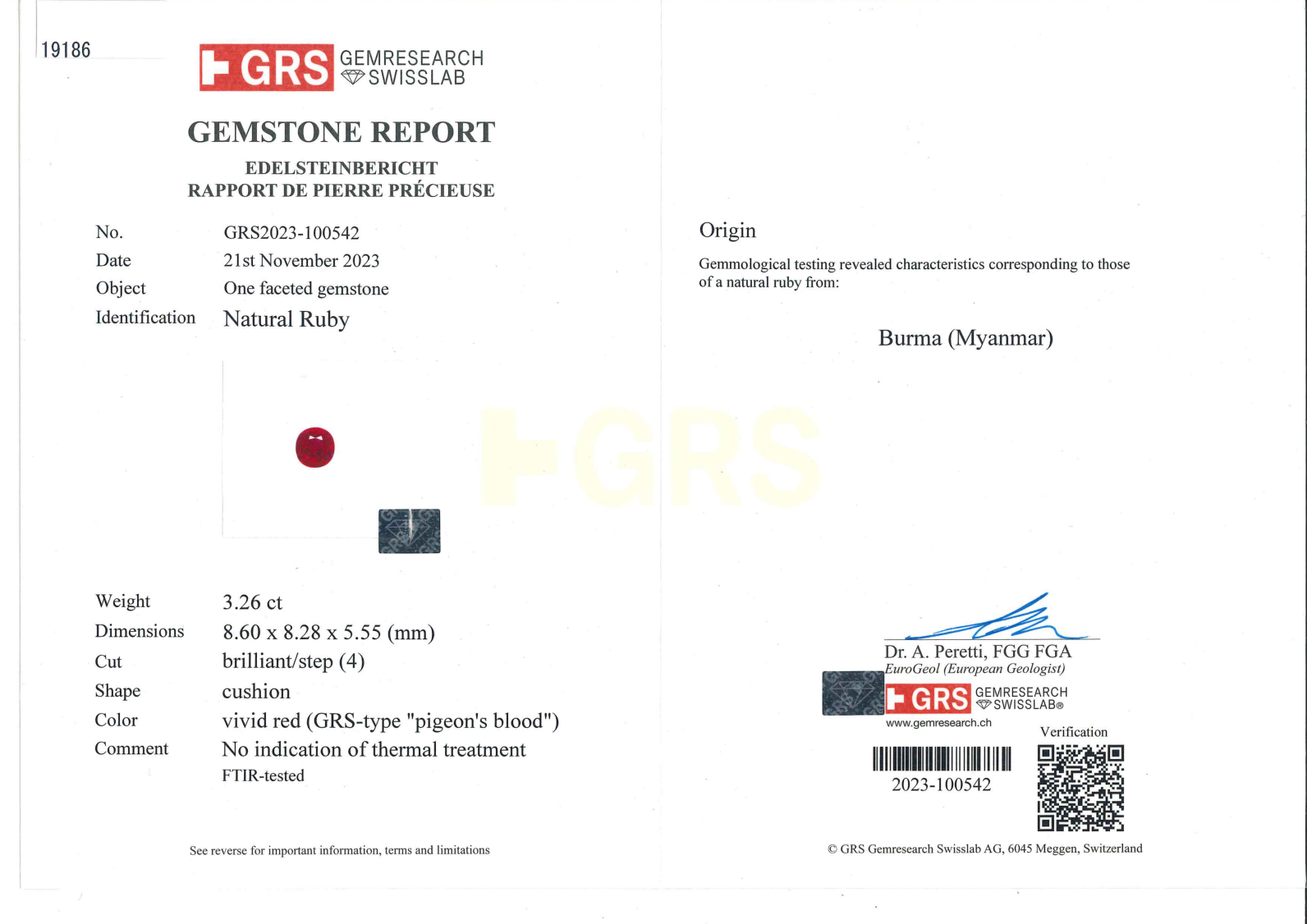 GRS certified 3.26 ct, 
