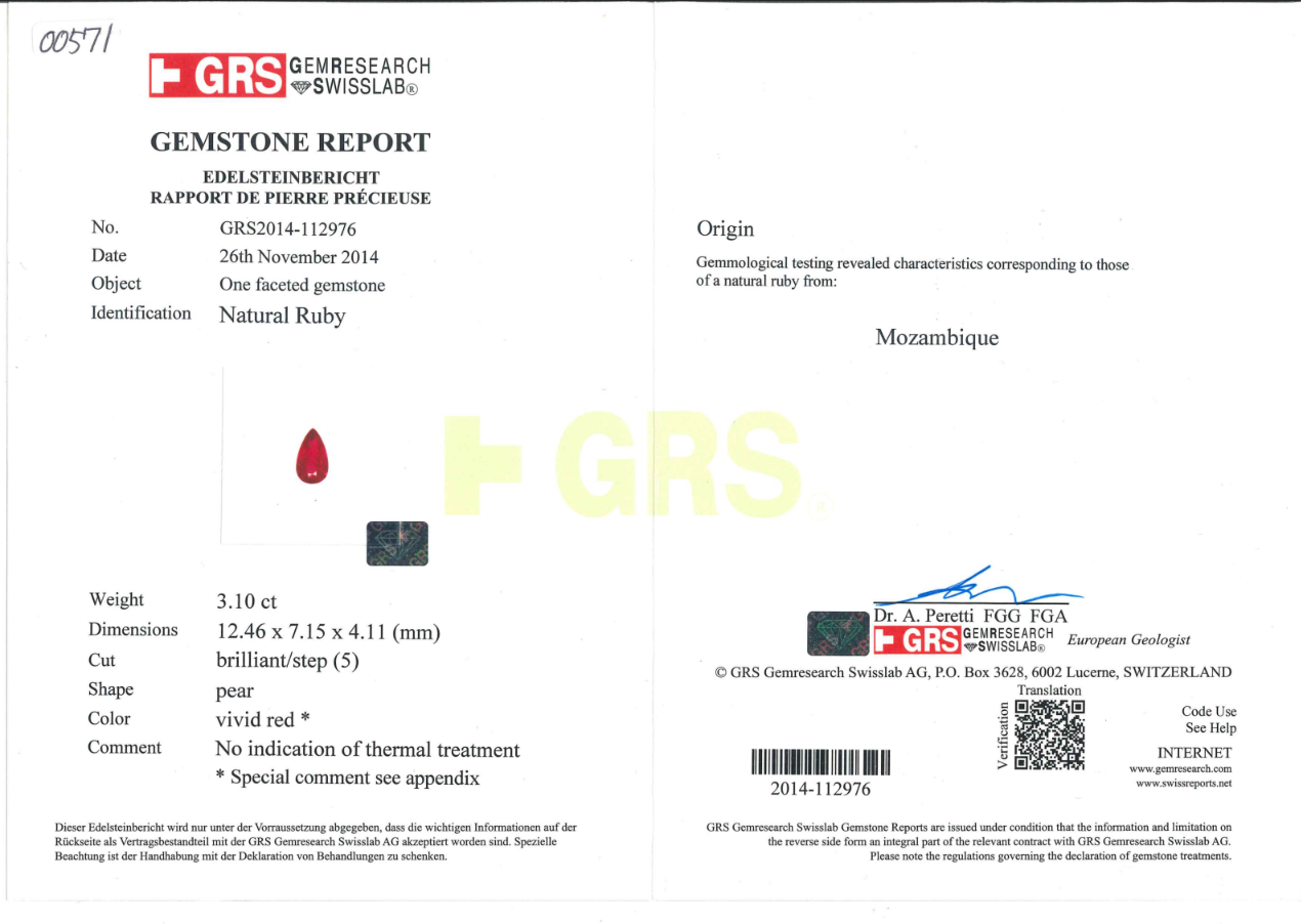 GRS certified 6.27 ct No Heat ”Pigeon blood” Ruby Earrings, Mozambique Origin