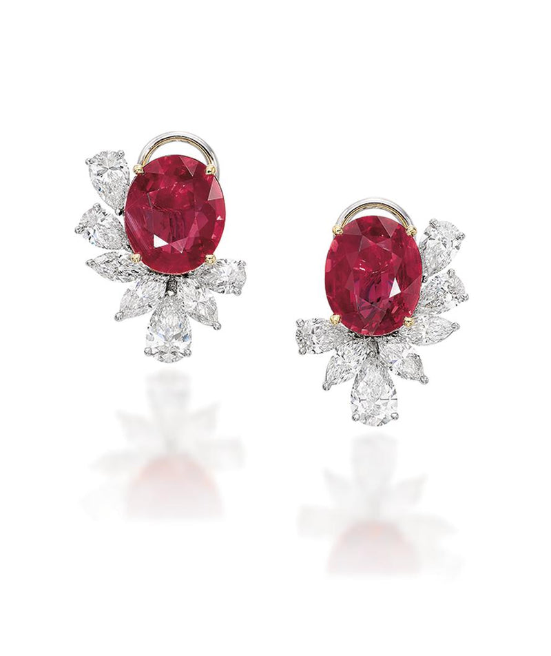 GRS certified 10.14 ct No Heat ”Pigeon blood” Ruby Earrings, Mozambique Origin