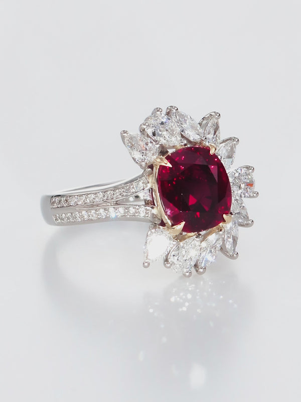 GRS certified 3.33 ct, "Pigeon Blood" Untreated Ruby Ring, Burma Origin