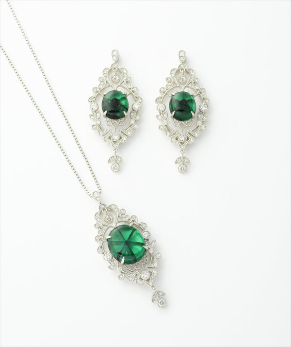 Trapiche Emeralds Necklace and Paired Emeralds Earring