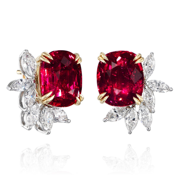 GRS certified 5.03/5.02 ct No-Heat “Pigeon Blood” Ruby Earrings, Mozambique