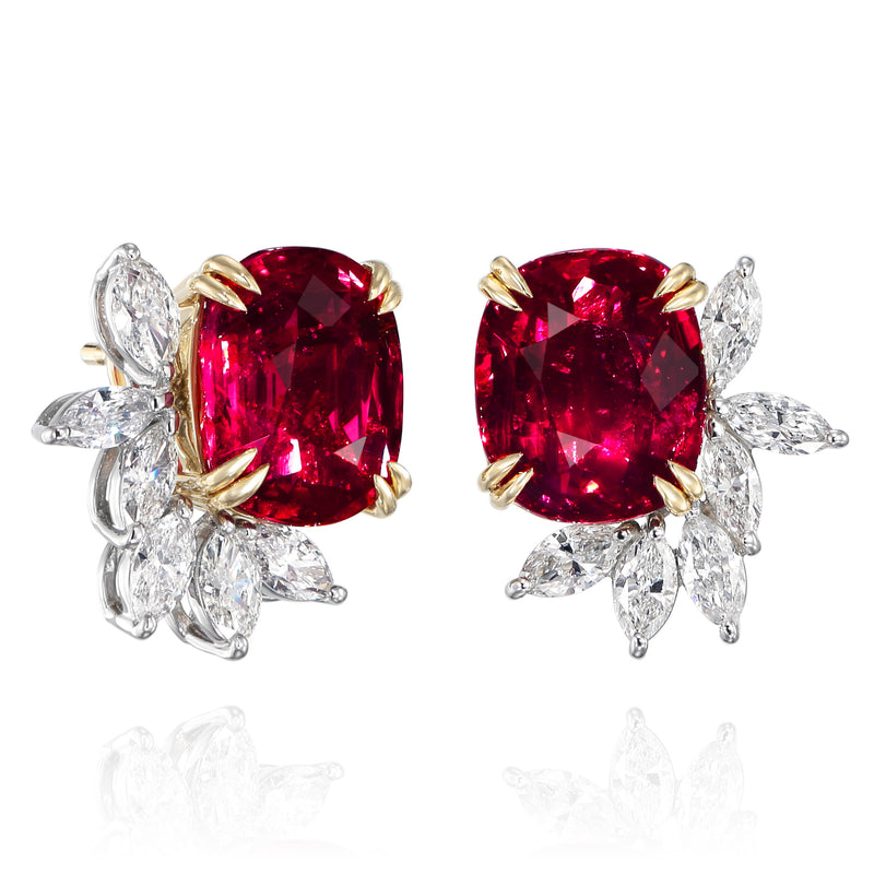 GRS certified 5.03/5.02 ct No-Heat “Pigeon Blood” Ruby Earrings, Mozambique