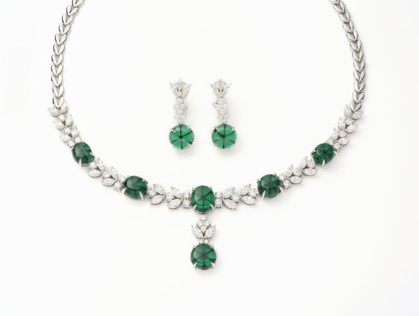32.13ct Trapiche Emeralds Necklace and Paired Emeralds Earring
