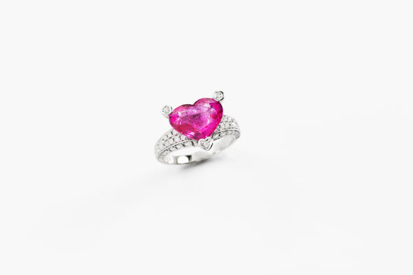 6.01 ct Mozambique Heart Shaped Ruby Ring, No-Heat